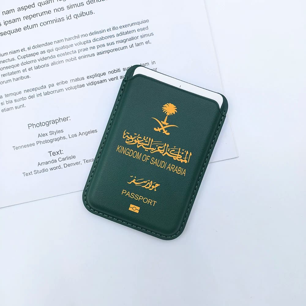 Saudi Arabia Passport Upgrade Magnetic Leather Wallet Case For MagSafe iPhone17PM 14 15 16 13 18 Card Holder Pocket Back Cover