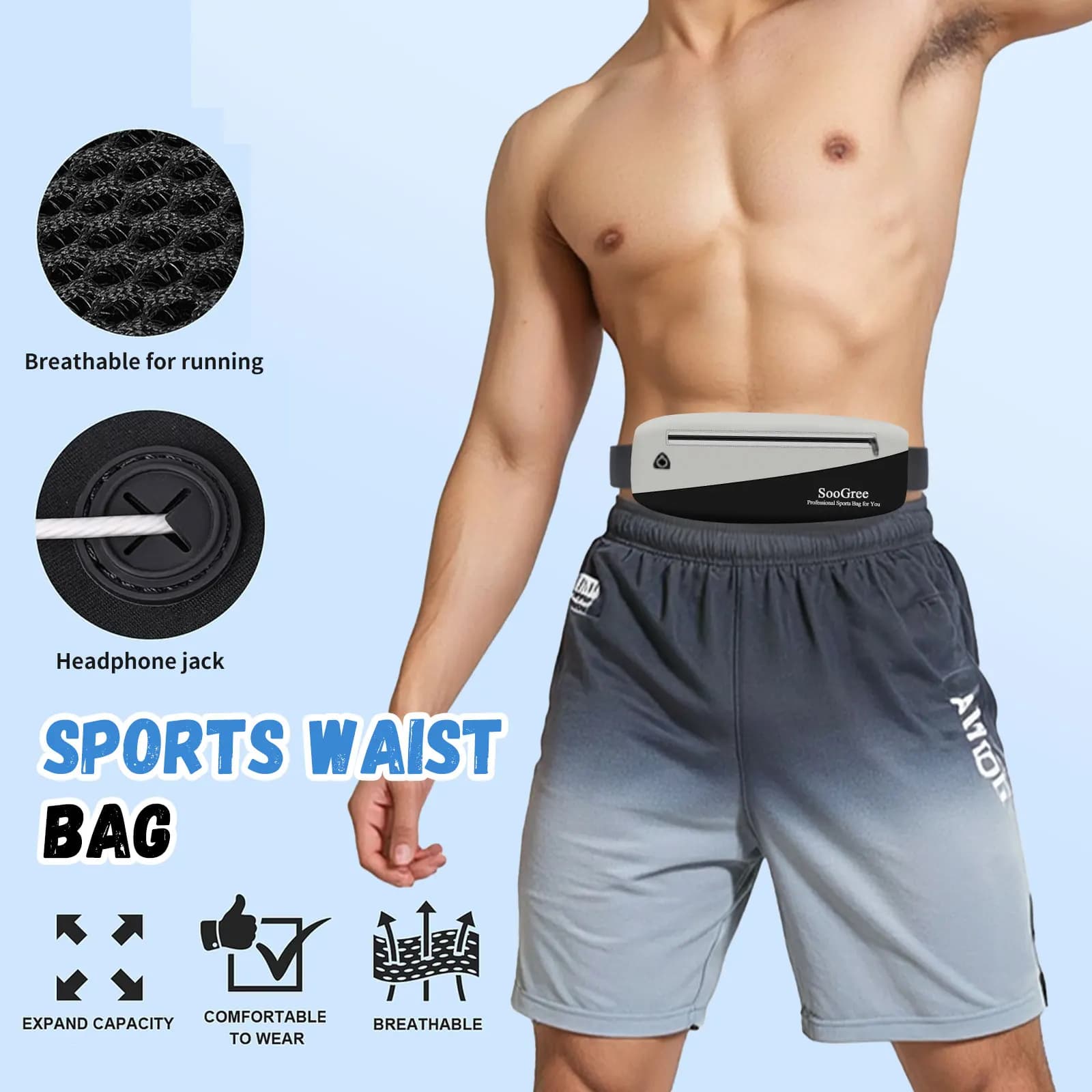 SooGree Marsupio da corsa impermeabile riflettente, marsupio sportivo con cintura regolabile, custodia per telefono per jogging, ciclismo, escursionismo, viaggi
