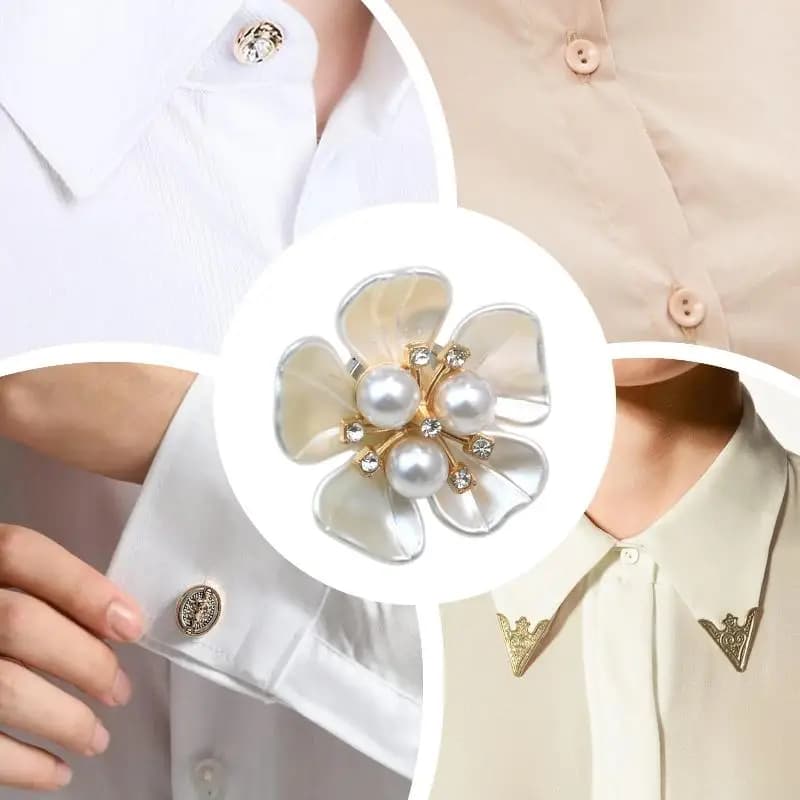 Accessorio per Camicia da Donna con Copribottoni a Fiore di Perle e Strass, Gemelli Staccabili per Creazioni Fai-da-Te