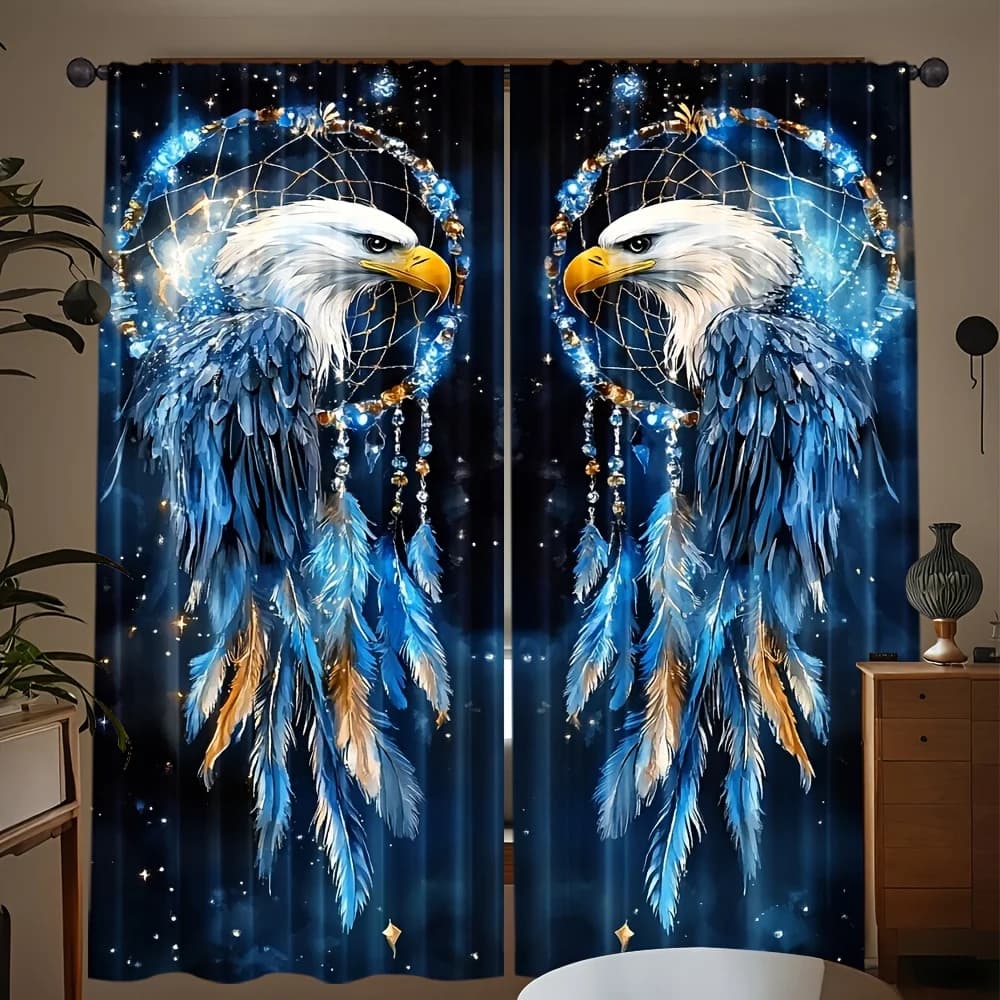 Majestic Eagle Dreamcatcher Print Drapes Room Darkening Window Curtains for Home Decor,Rod Pocket Blackout Curtains Bedroom