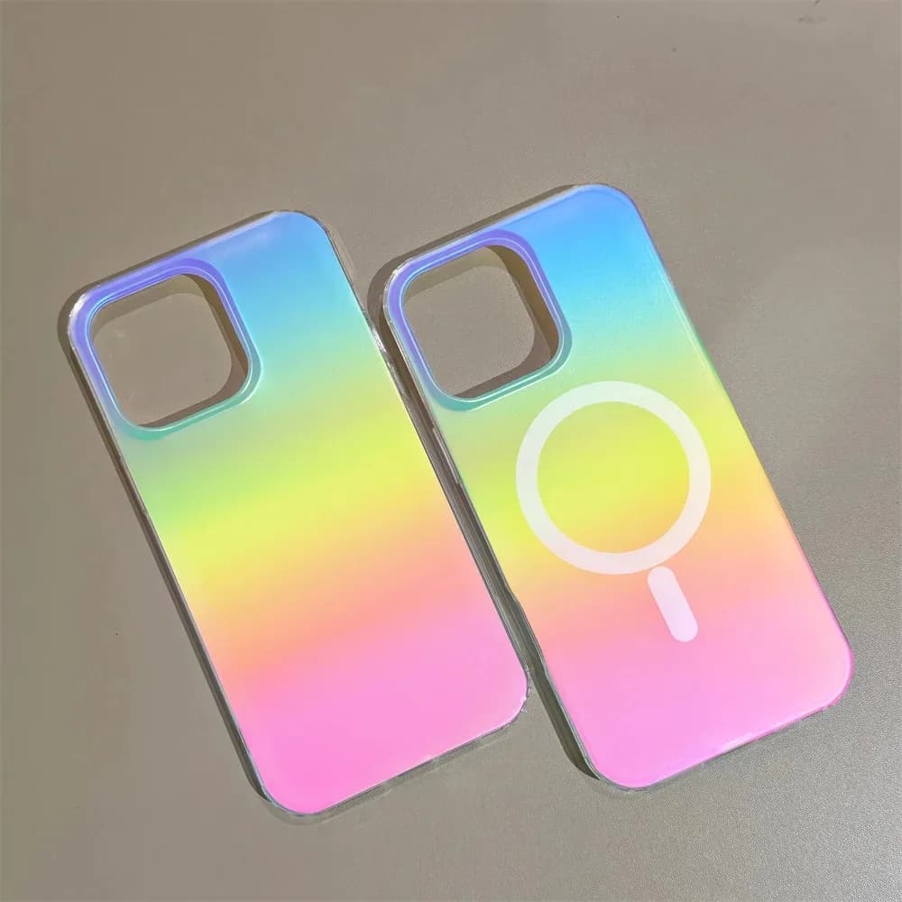Protective Case Anti-urtus Sfumata Arcobaleno Laser Satinata for iPhone 17 16 Pro Max 15 14 13 12, Compatible with MagSafe
