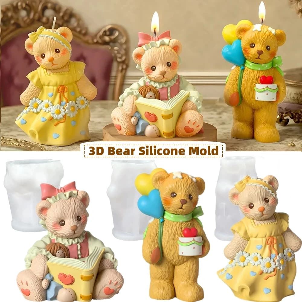 3D Bear Silicone Mold for Candle Soap Christmas Gifts Making Cute Fondant Chocolate Molds Cake Decor DIY Art Crafts Resin Mould