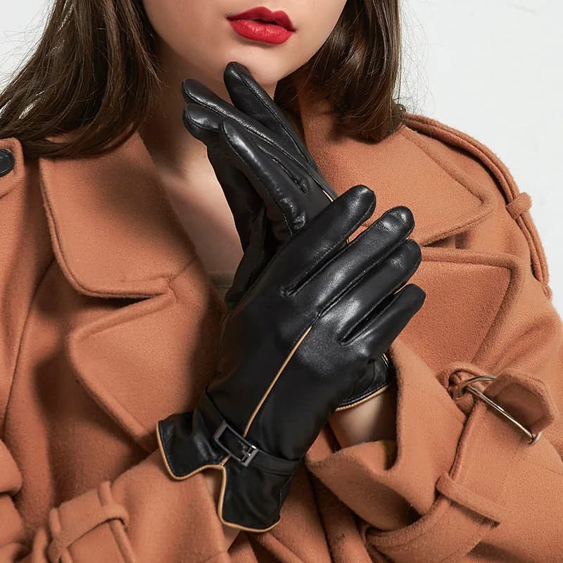 Haining genuine leather gloves, thickened and warm women's leather gloves, autumn and winter women's sheepskin gloves