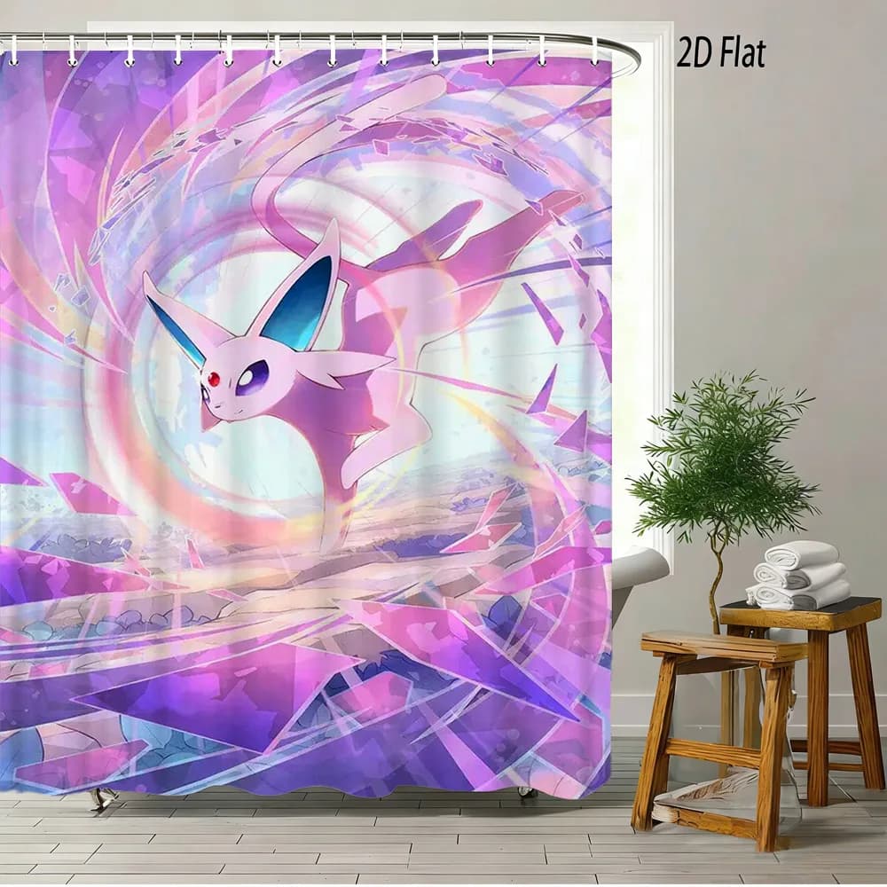Tenda da doccia 2D piatta Pokemon Espeon Purple Crystal Swirl per bagno