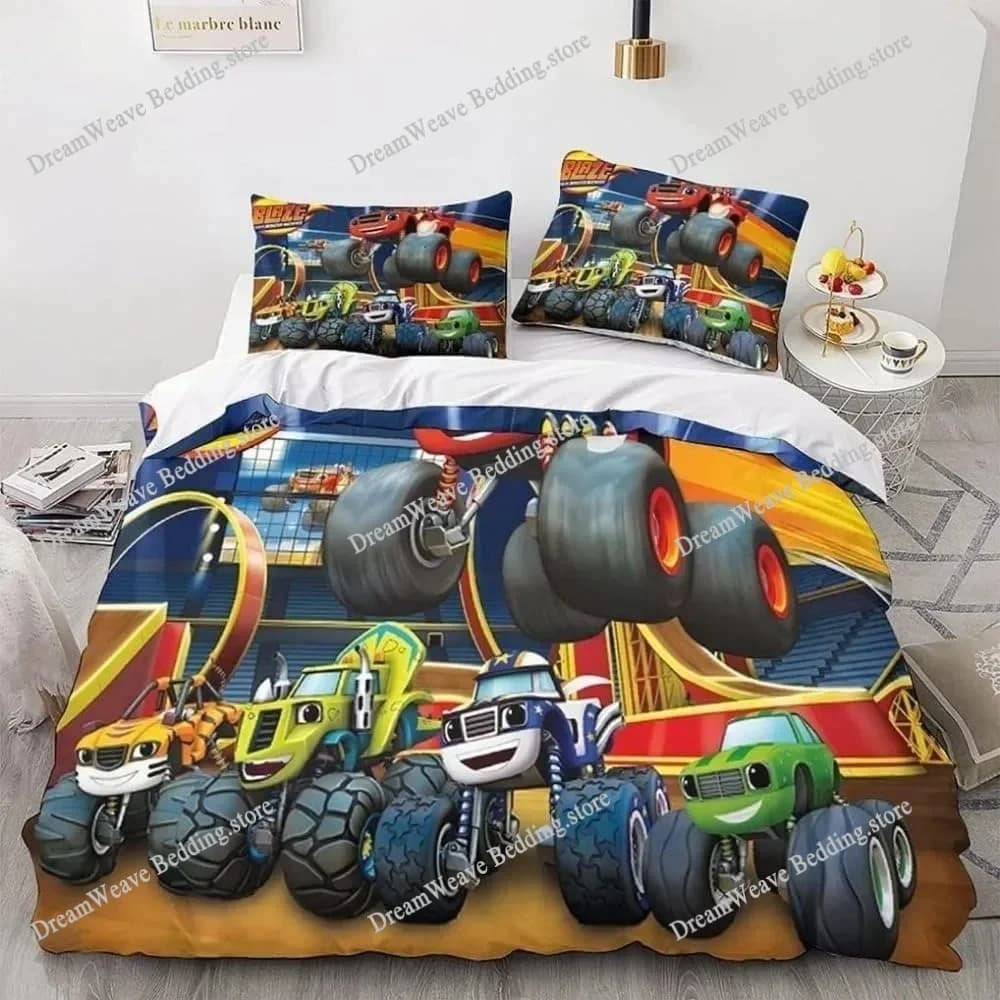 Set Copripiumino con Stampa Digitale di Monster Truck Cartoon, Set Biancheria da Letto per Ragazzi, Decorazione Casa, Regalo per Bambini e Ragazzi