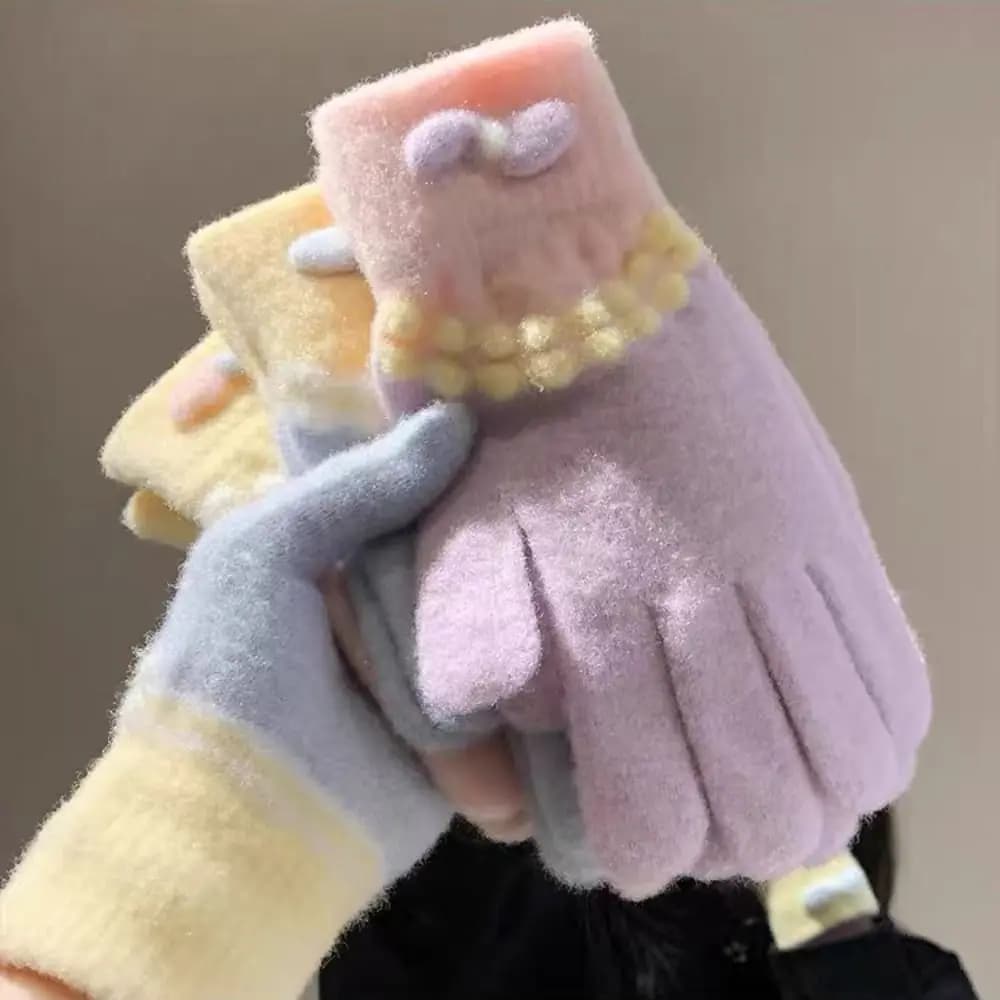 Casual Korean Style Warm Knitted Gloves Bowknot Cold-proof Girls Winter Gloves Cute Touch-screen Riding Protective Mittens Gift