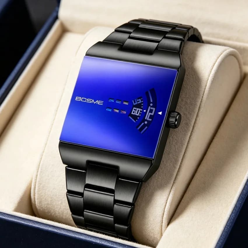 NEW Top Rectangle Original Men Watch Waterproof Fashion Man Wristwatch Stainless Steel Quartz Sport Men's Watches Box Reloj