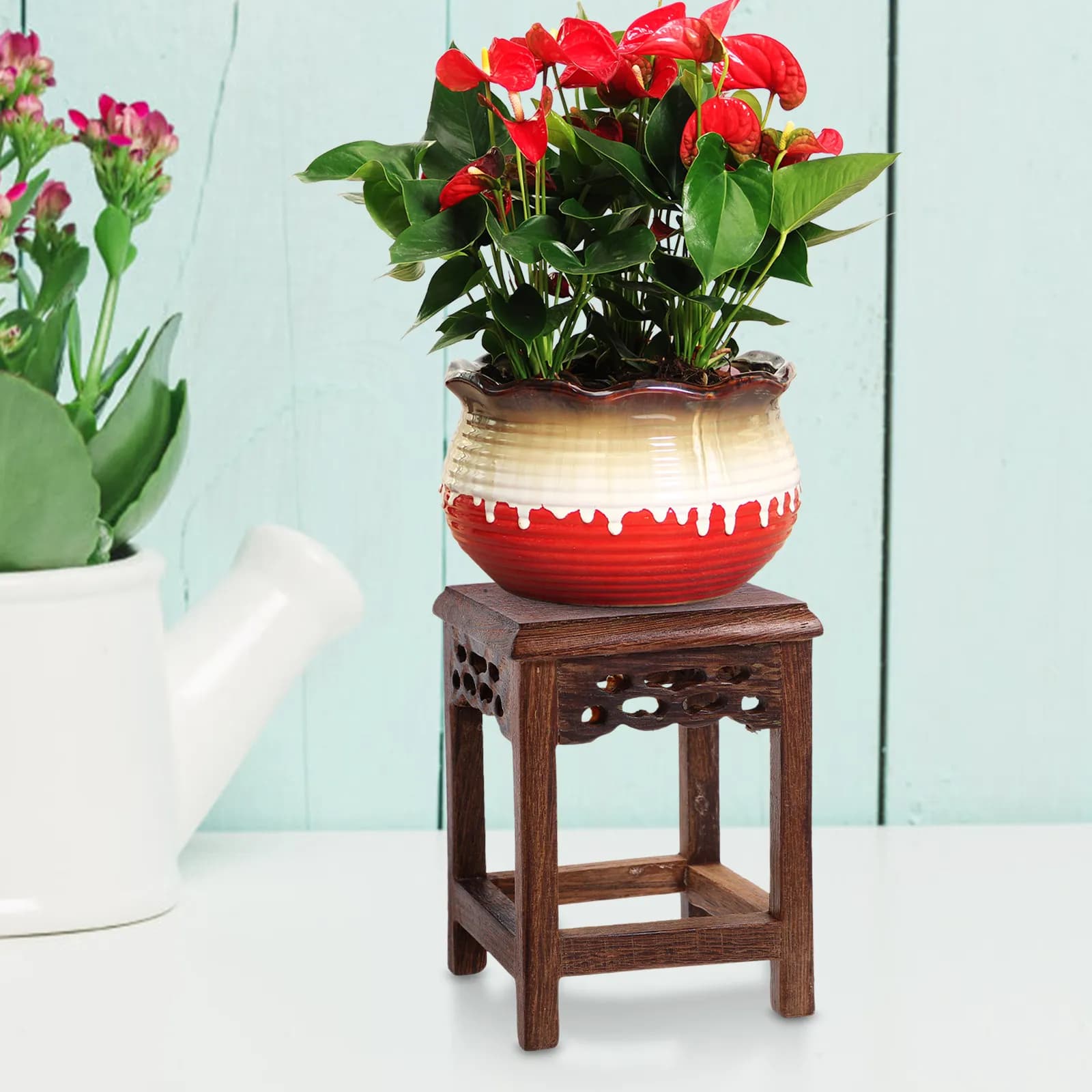 Wooden Flower Pot Display Base Natural Wood Plant Stand Stable Indoor Planter Stand Rustic Vase Display Pedestal