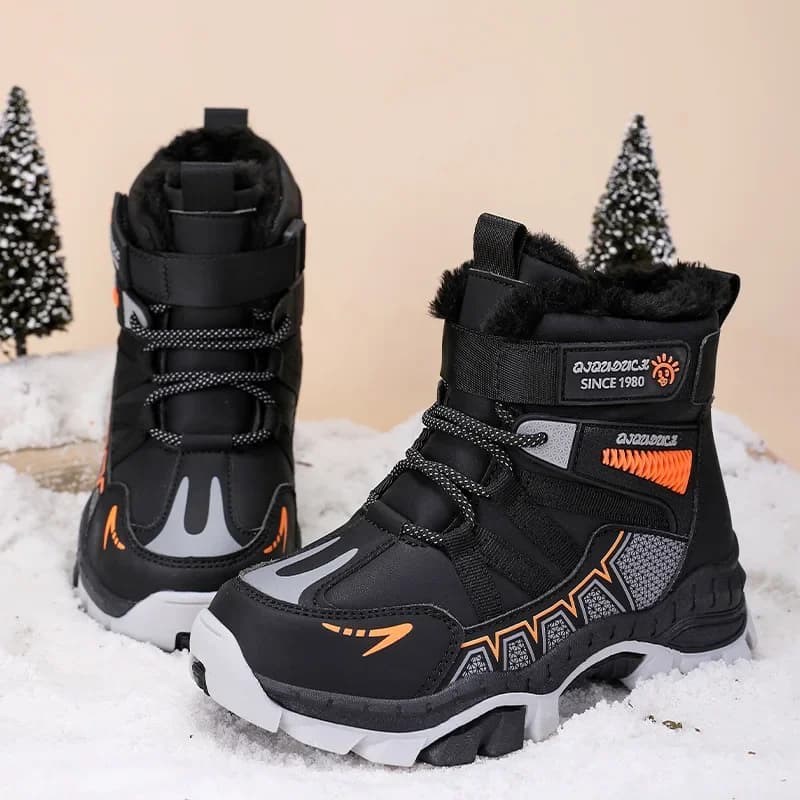 Boys' Winter Sports Shoes, Thickened and Plush Warm Snow Boots Children's Boys' Non Slip Buckle Sports Shoes Casual Skiing Boots
