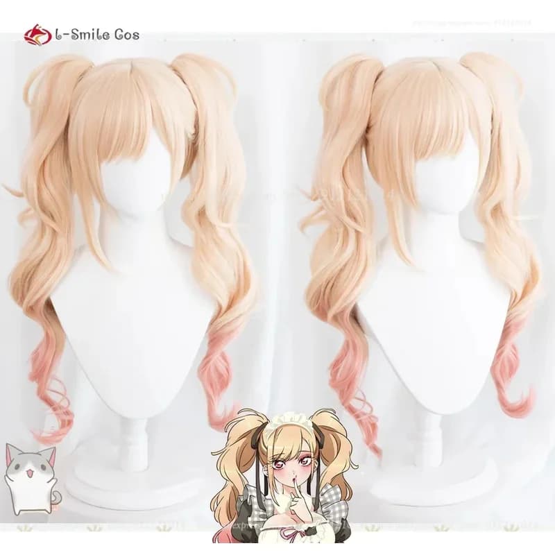 Anime Maid Kitagawa Wig Cosplay Blonde Pink Horsetail Clips Cameriera Marin Kitagawa Wig Cosplay Synthetic Hair Heat Resistant