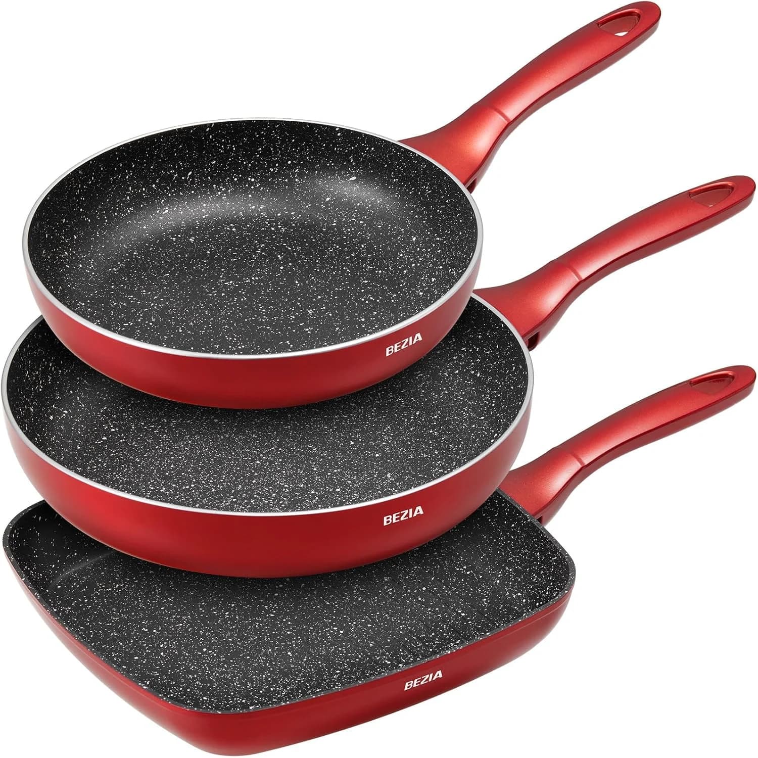 Set of 3 PFOA-free Coating Pads, Uniform Heating, Tatto Cold Handle and 2 Brushes for All Shapes