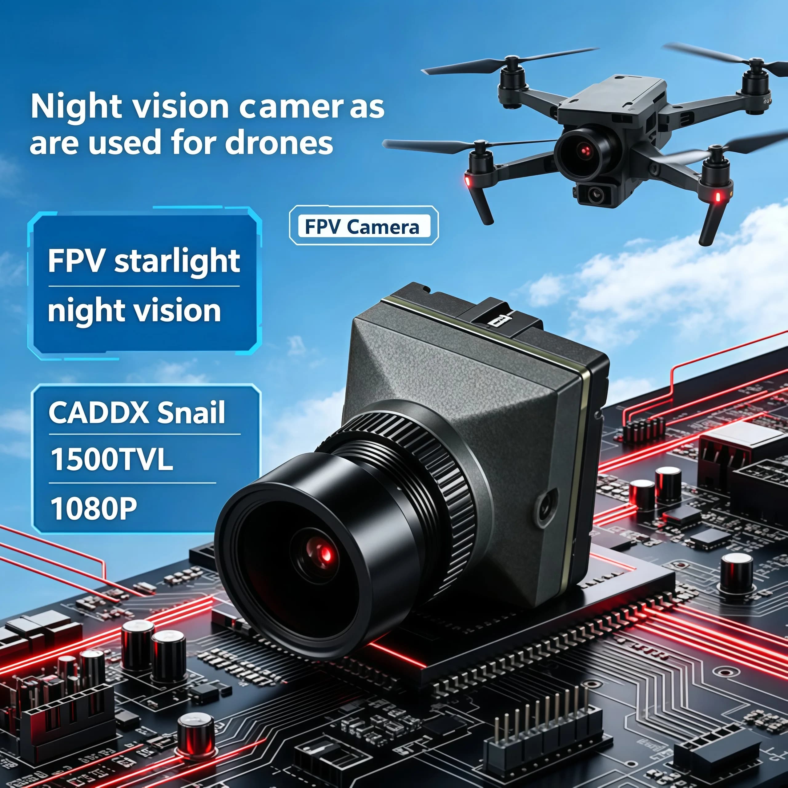 Telecamera FPV CADDX Snail HD 1500TVL, Visione Notturna Starlight ad Alta Definizione, Lente Dinamica Ampia per Droni da Corsa RC e UAV