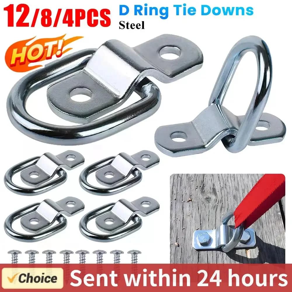 4-12Pcs D Rings Tie Down Anchors Ring Pull Hook Stainless Steel Lashing Ring Load Fit for Car Boat Cargo trailer Vehicles RV Van