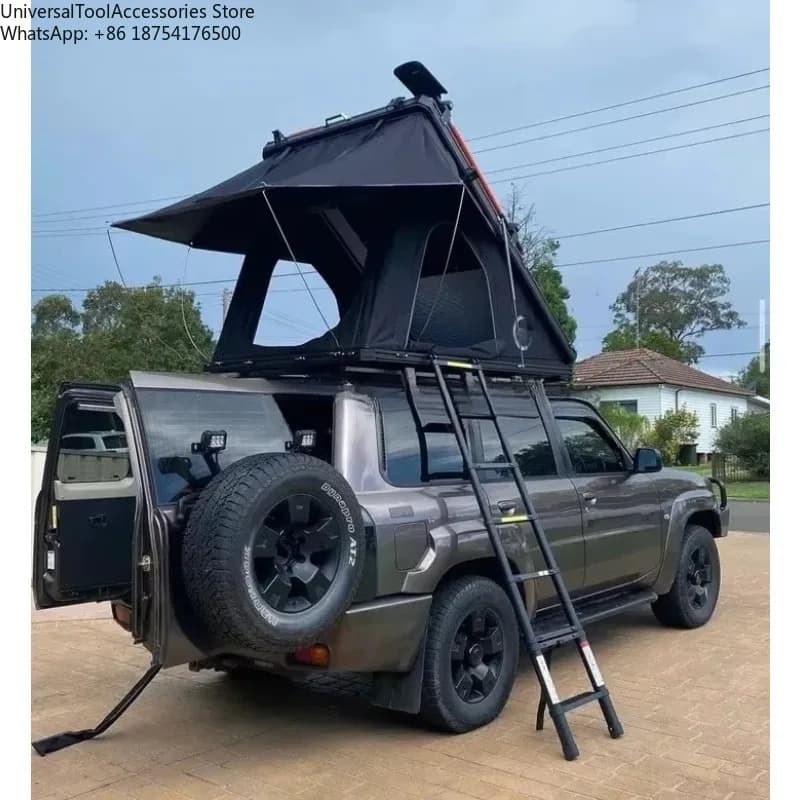 Tenda da Tetto per Auto Triangolare a Guscio Rigido con Angoli in Alluminio e Doppio Slot per Pannelli Solari, Versione Migliorata