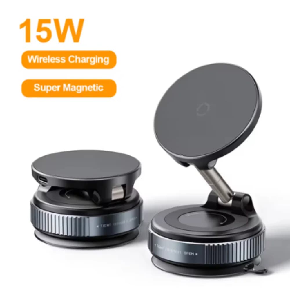 15W Wireless Car Charger Car Phone Holder RGB Colorful Light Vacuum Suction Cup Charging Can 360 Rotate Foldable Phone Holder