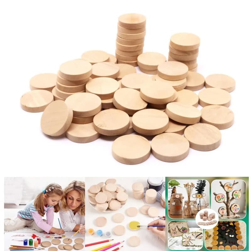 50 Pezzi Dischi Rotondi in Legno Non Finiti da 1,5cm-5cm per Decorazioni Fai-da-Te, Incisione Laser, Artigianato, Educazione Scolastica