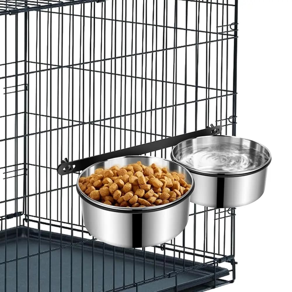 Ciotola Sospesa per Cibo e Acqua per Cani da Gabbia, Ciotole Antisgocciolamento in Acciaio Inossidabile per Gatti e Animali Domestici con Morsetto di Fissaggio per Gabbie