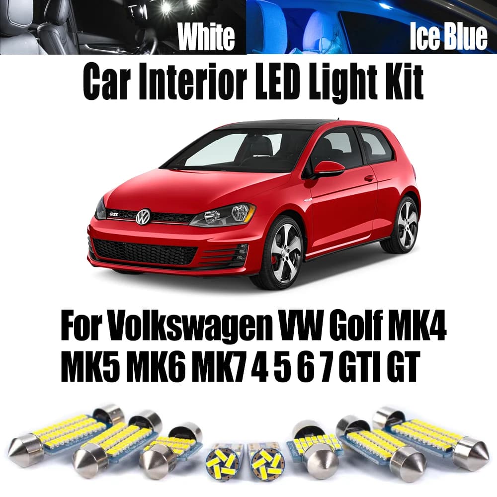 For Volkswagen VW Golf MK4 MK5 MK6 MK7 4 5 6 7 GTI GT Map Dome Luggage Lamp Canbus Car LED Interior Reading Footwell Light Kit