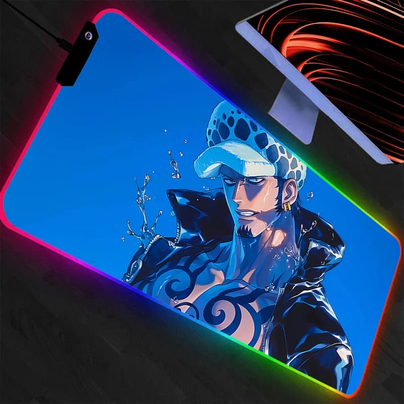 Tappetino per Mouse da Gaming RGB Grande, One Piece Anime, per PC, Tappetino da Scrivania per Gamer, Retroilluminato XXL, Mousepad LED per Laptop, Retroilluminato Anime