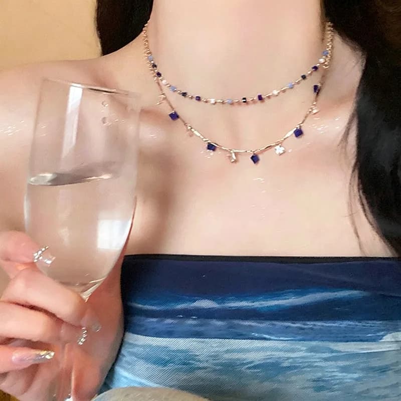 Women's 2026 New Light Luxury Clavicle Chain, Color Zircon Beaded Stackable Necklace, Unique Stunning Niche Neck Jewelry Accessories