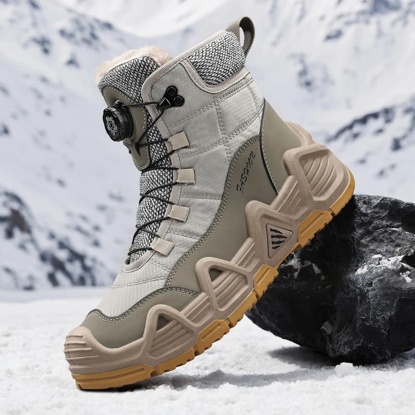Scarponi da trekking invernali da uomo in peluche Stivali da esterno con design a manopola calda Scarpe da ginnastica da trekking da uomo Stivali antinfortunistici da lavoro nel deserto antiscivolo per uomo