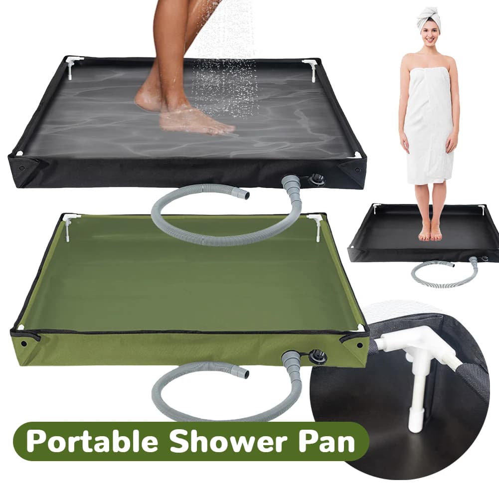 Portable Shower Pan with Drain Hose Foldable Shower Base Camping Shower Tent Floor Base for RV Outdoor Camping Shower