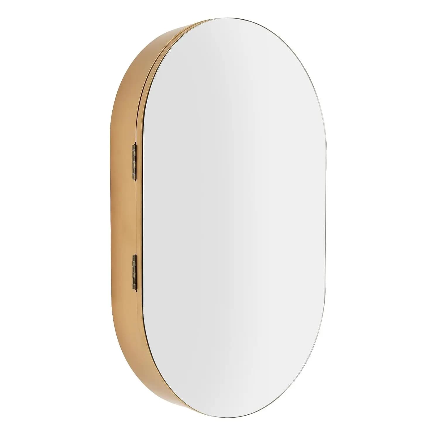 Specchio Ovale da Bagno con Armadietto a Parete Salvaspazio 20x31 Pollici Oro, Personalizzabile