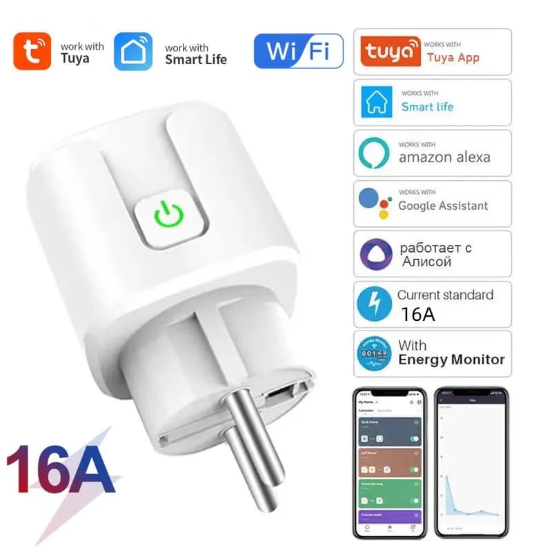 RSH Tuya WiFi Smart EU Plug 16A Smart Home Power Monitor Wireless voice control Alexa Google Home Yandex Alice