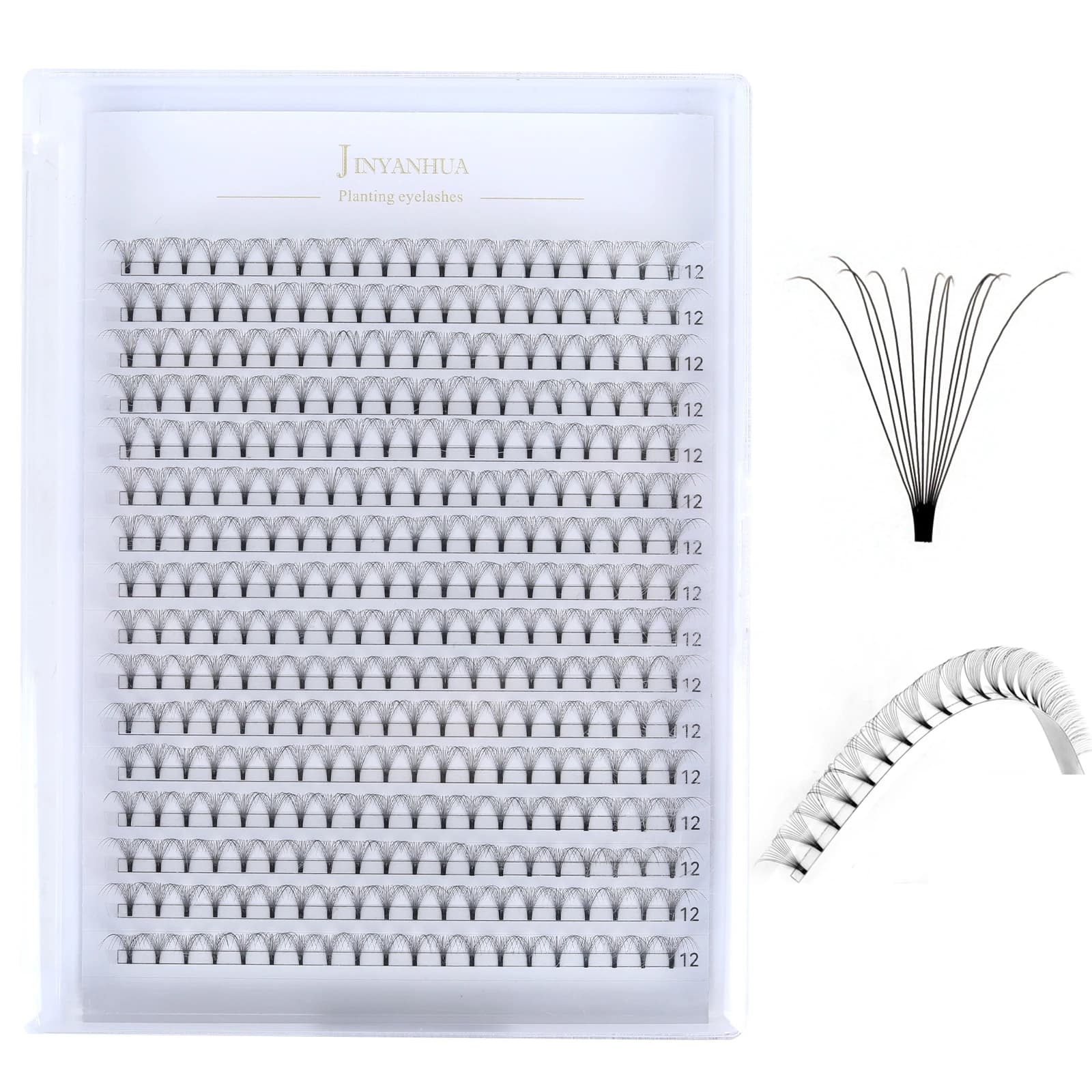 Ciglia a ventaglio Promade/Ciglia a volume fatte a mano/3D fino a 12D/Curl C/D/Spessore 0,07 mm/Lunghezza 8-15 mm/Lunga durata/Applicazione facile/Vassoio grande