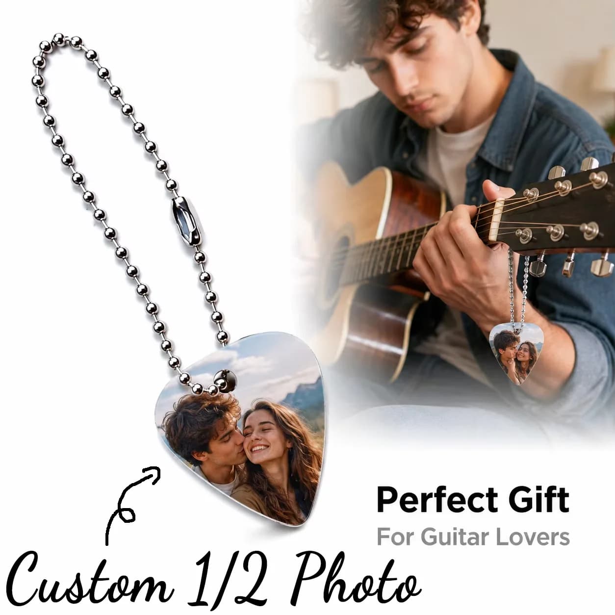 Custom 1/2 Photo Guitar Picks Personalized Logo 1mm Guitar Pick Necklace Ukulele Guitar Accessories Gift for Guitar Enthusiasts