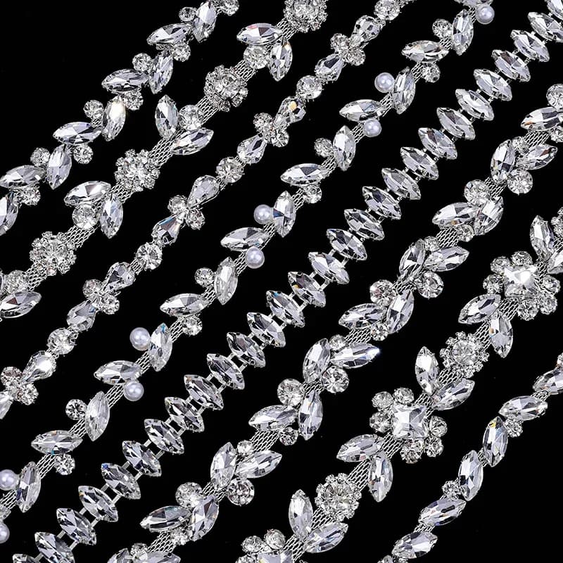 Ducrystal 1 metro/pacco catena di vetro glitterato di cristallo base in argento cristallo trasparente strass artiglio taglio per indumenti fai da te, borse gioielli