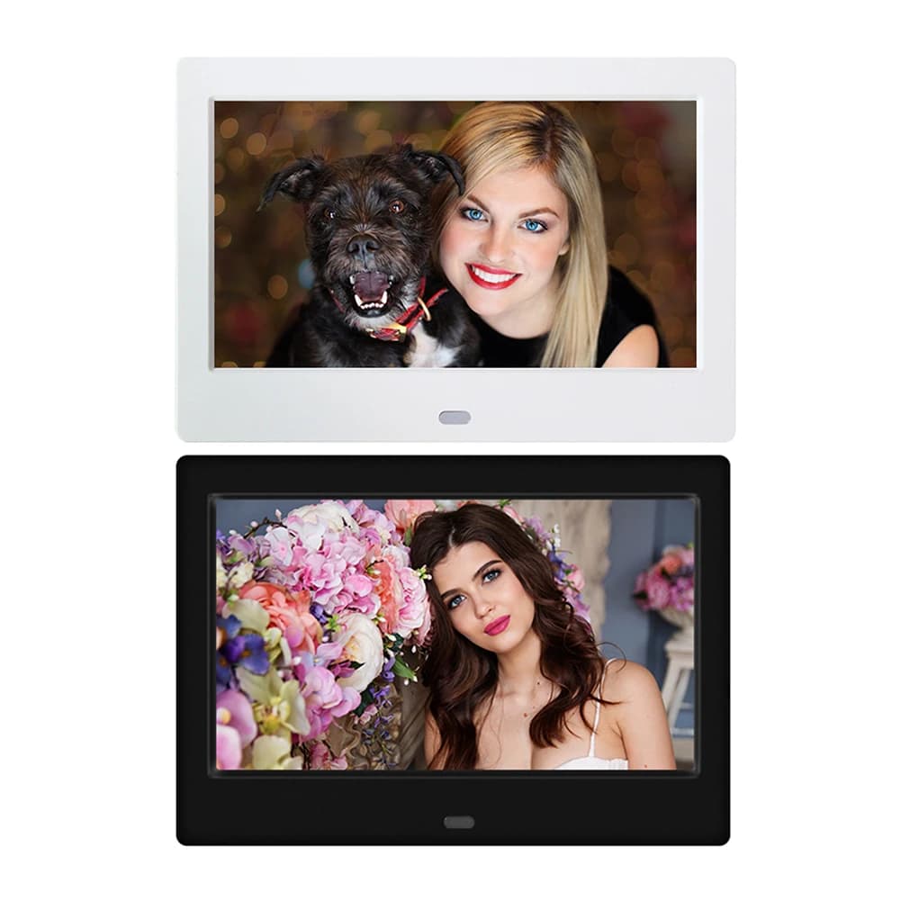 Cornice Digitale LED HD da 7 Pollici con Orologio, Calendario e Lettore Video, Telecomando Incluso, 800*480, Riproduttore di Musica, Foto e Video per Amici