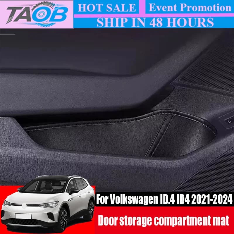 Door slot storage box mat made of leather material door armrest anti dirt pad for Volkswagen VW ID.4 ID4 2022 2023 2024