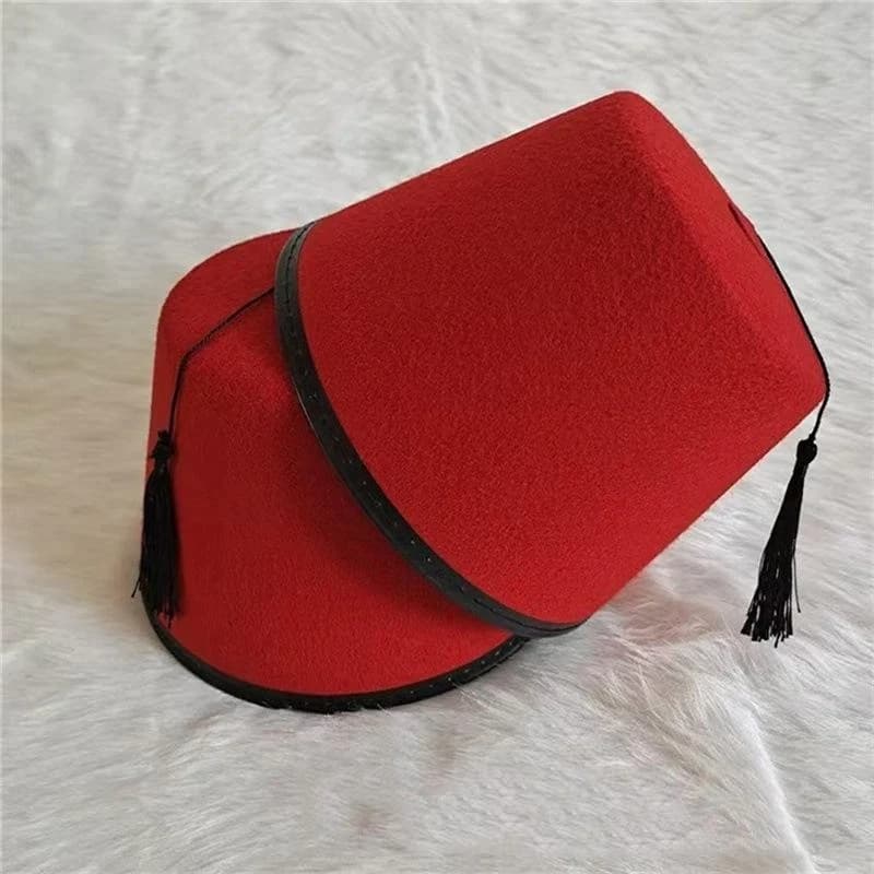 Cappello Fez Rotondo in Feltro Traspirante Rosso, Cappello Marocchino, Cappello Turco con Nappe per Cosplay, Accessori per Festival