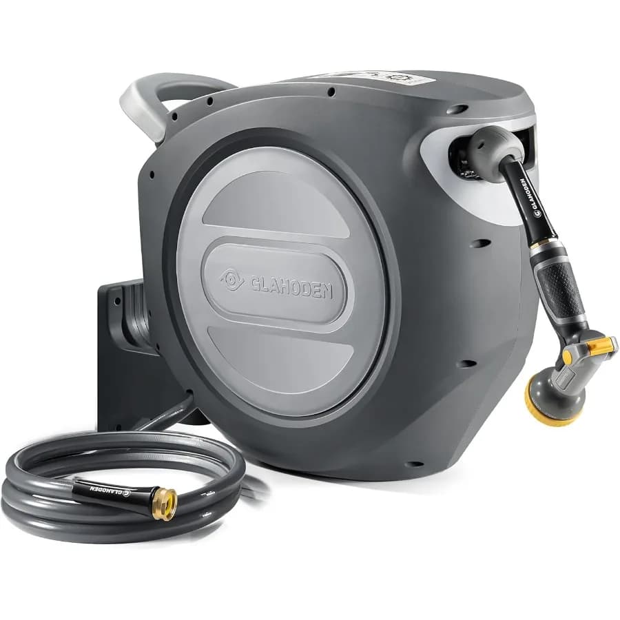 Retractable Garden Wrap 1 2 inch x 155 feet UV-resistant automatic wrapper updated Metal Wall Mount 3 4 inch Brass