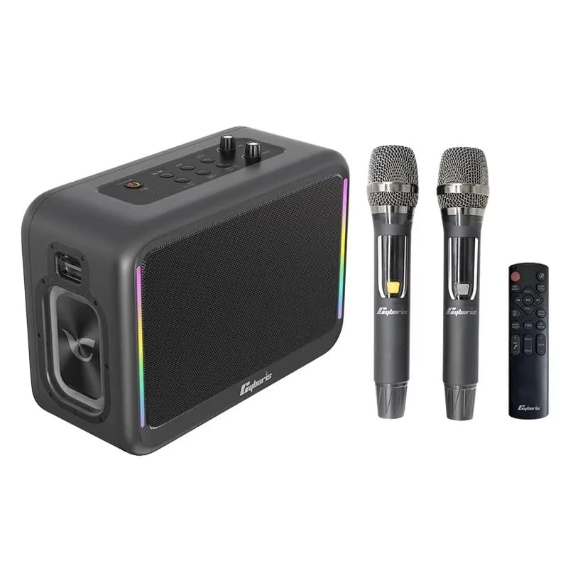 Macchina per karaoke portatile con altoparlante wireless, microfono wireless, alimentatore mobile e LED RGB