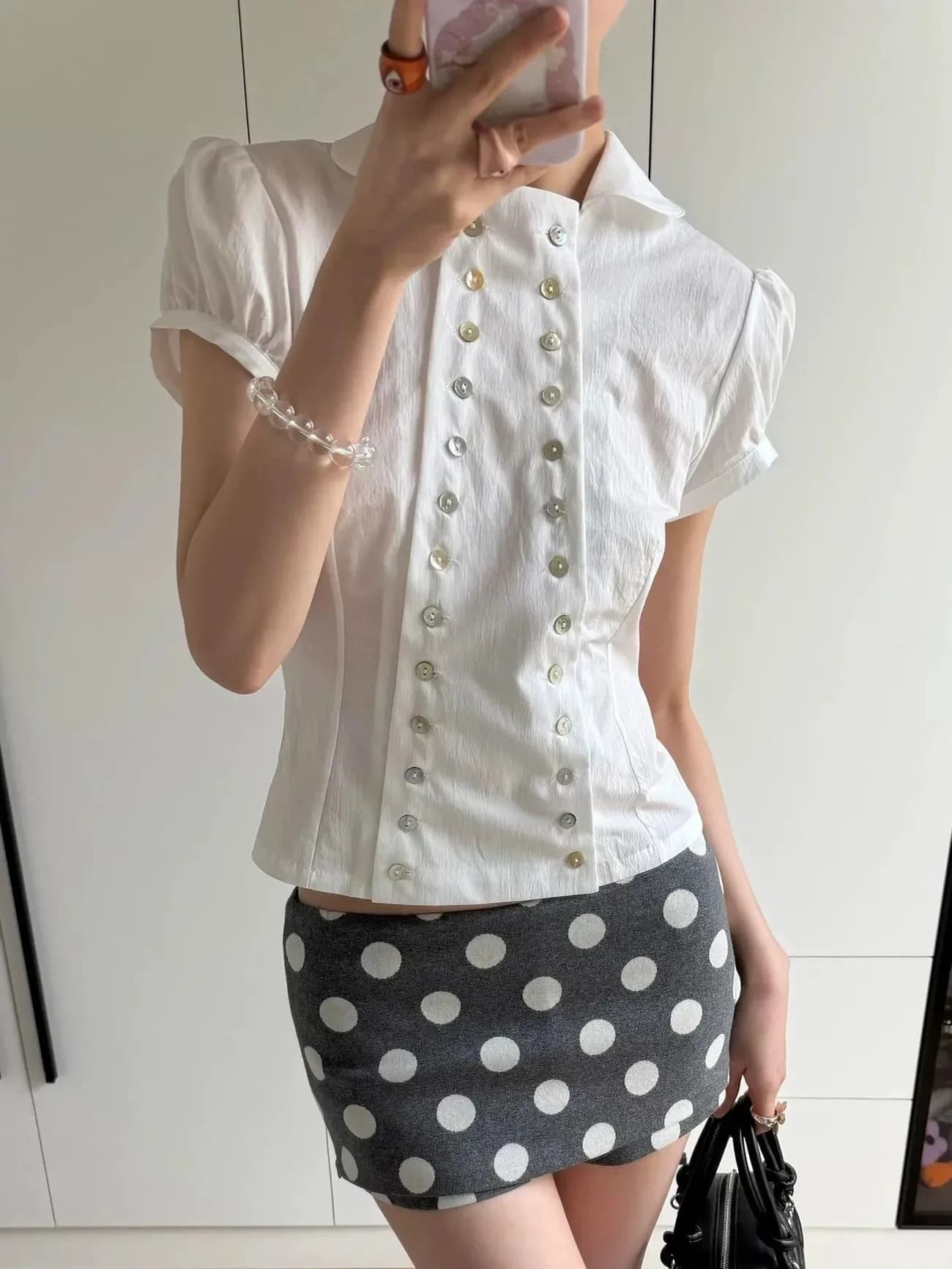 Y2K Aesthetic Peter Pan Collar Blouse Puff Sleeve Slim Fit Vintage Harajuku Elegant Style Korea Fashion Chic Tops 2026 Summer