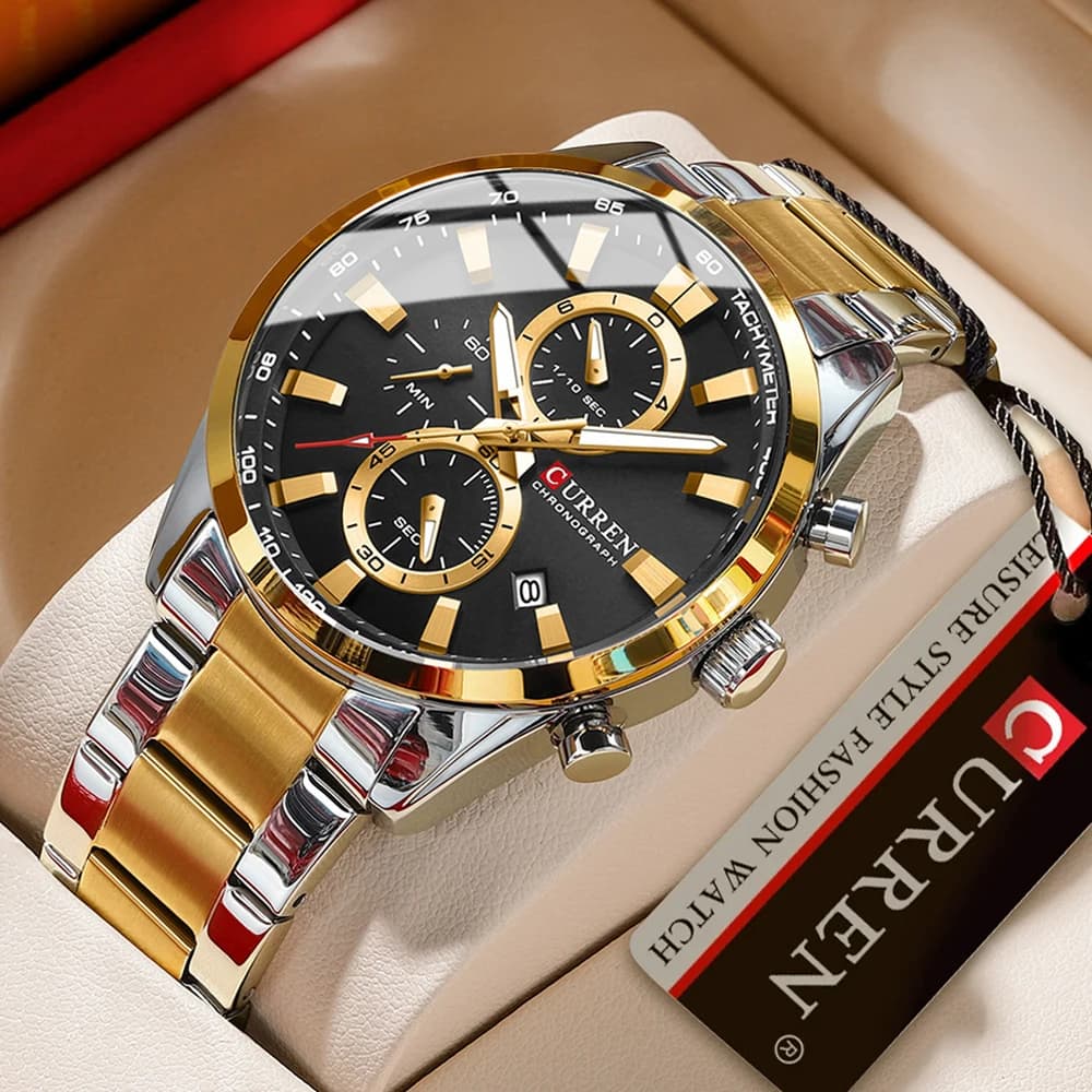 CURREN Cronografo di moda di lusso Orologio da uomo impermeabile in acciaio inossidabile Calendario aziendale Orologio da polso al quarzo Relogio Masculino