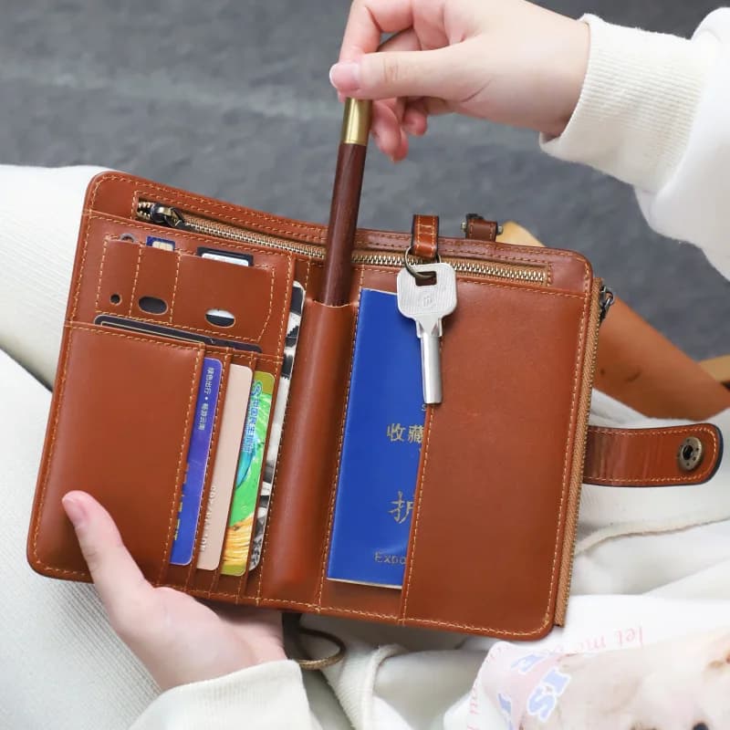 Borsa Portadocumenti da Viaggio Multifunzionale in Pelle con Cerniera, Porta Biglietti, Portafoglio per Carte di Credito, Denaro e Passaporti