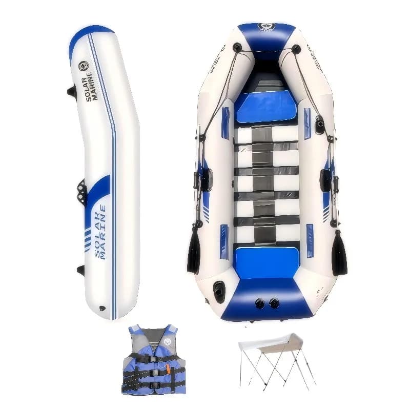 Solar Marine 3 persone Slat Compensato Pavimento in legno 260cm 2.6M 8.5ft Barca da pesca a remi con tenda giubbotto salvataggio e accessori per remo