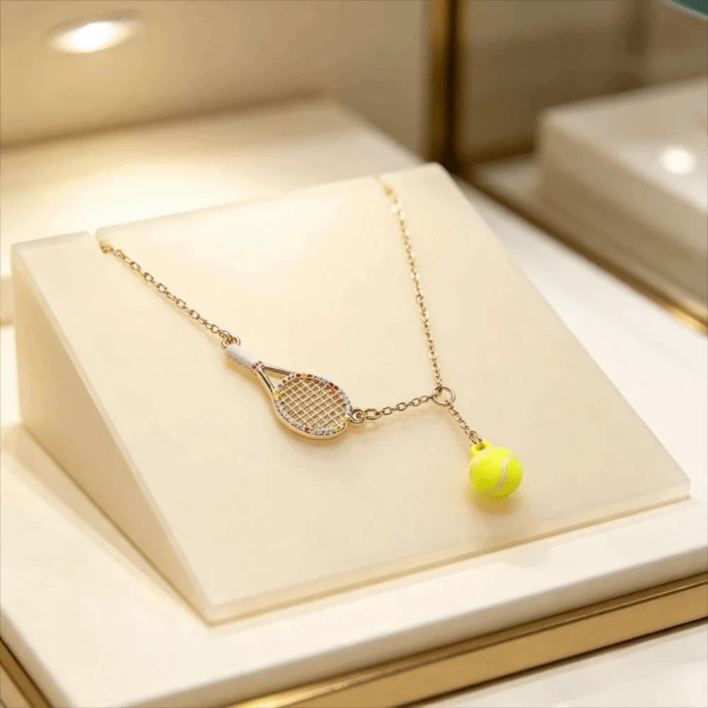 Modern Style Openwork Design Tennis Racket Necklace Tarnish Free Waterproof Racket Pendant Necklace Sport Necklace Boys