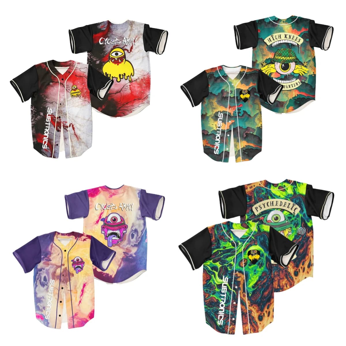 Maglia da Baseball Subtronics Cyclops Army Merch con Scollo a V e Maniche Corte, Camicia con Bottoni per Uomo e Donna, Abbigliamento Streetwear