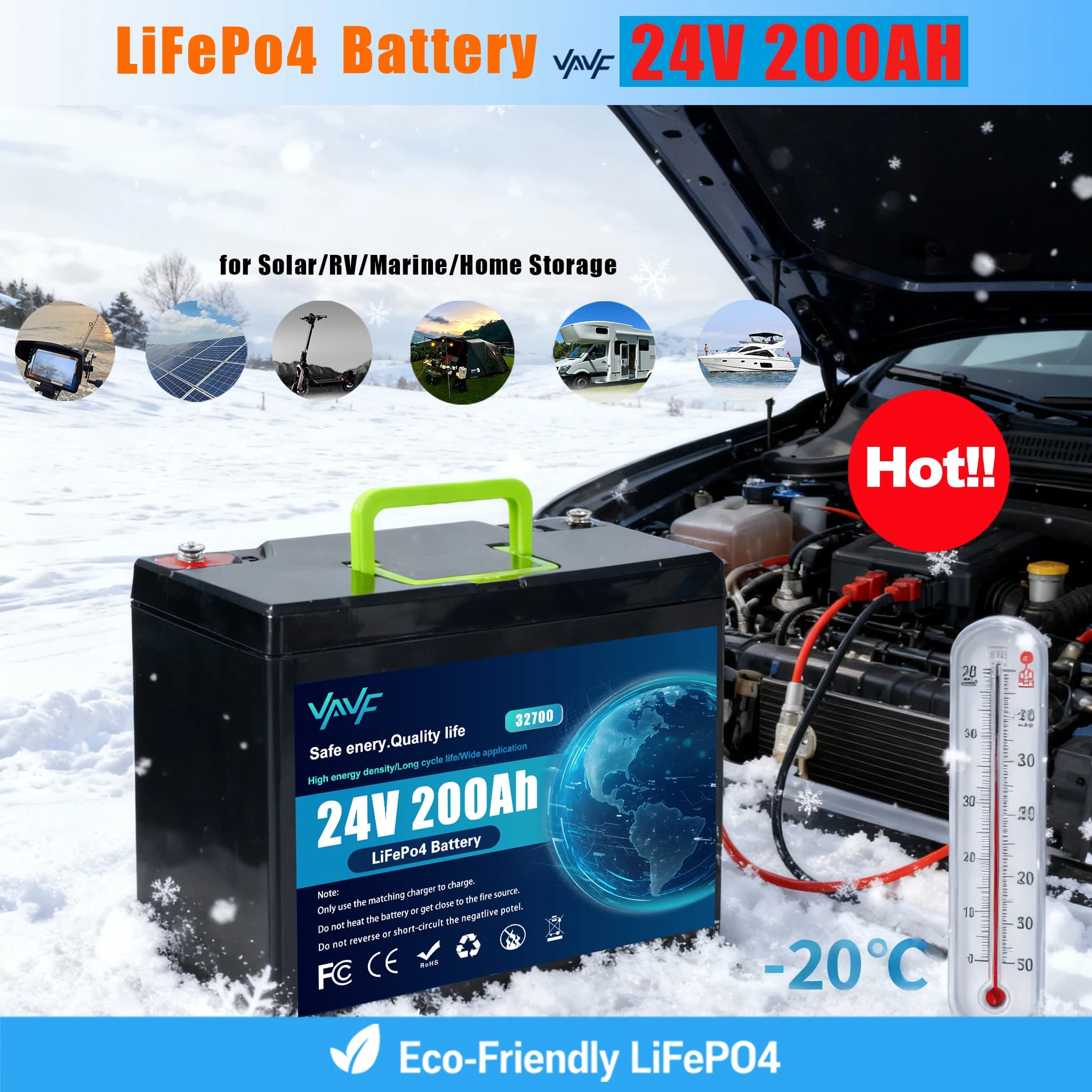 Batteria LiFePO4 24V 200Ah Smart BMS integrato 📡 8000+Cycoli 📸 Adatto per pannelli solari, furgoni da cantiere, artigianato marino, sovrastampa