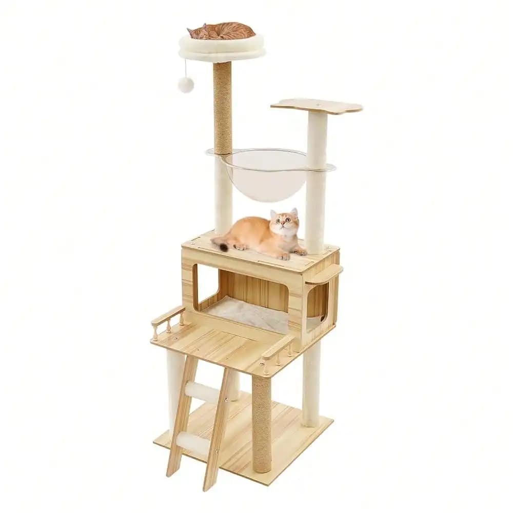 Cat Tree For Indoor Cats, 57.9 Inch Tall Cat Tower With Condo Scratching Posts Platforms Hanging, Toy Multi-Level Activity Center For Kittens[A Good Gift For Family And Friends]