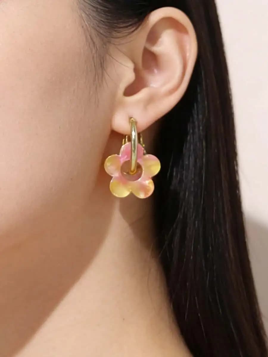 Fashion Acrylic Five-Petal Flower Drop Earrings For Women