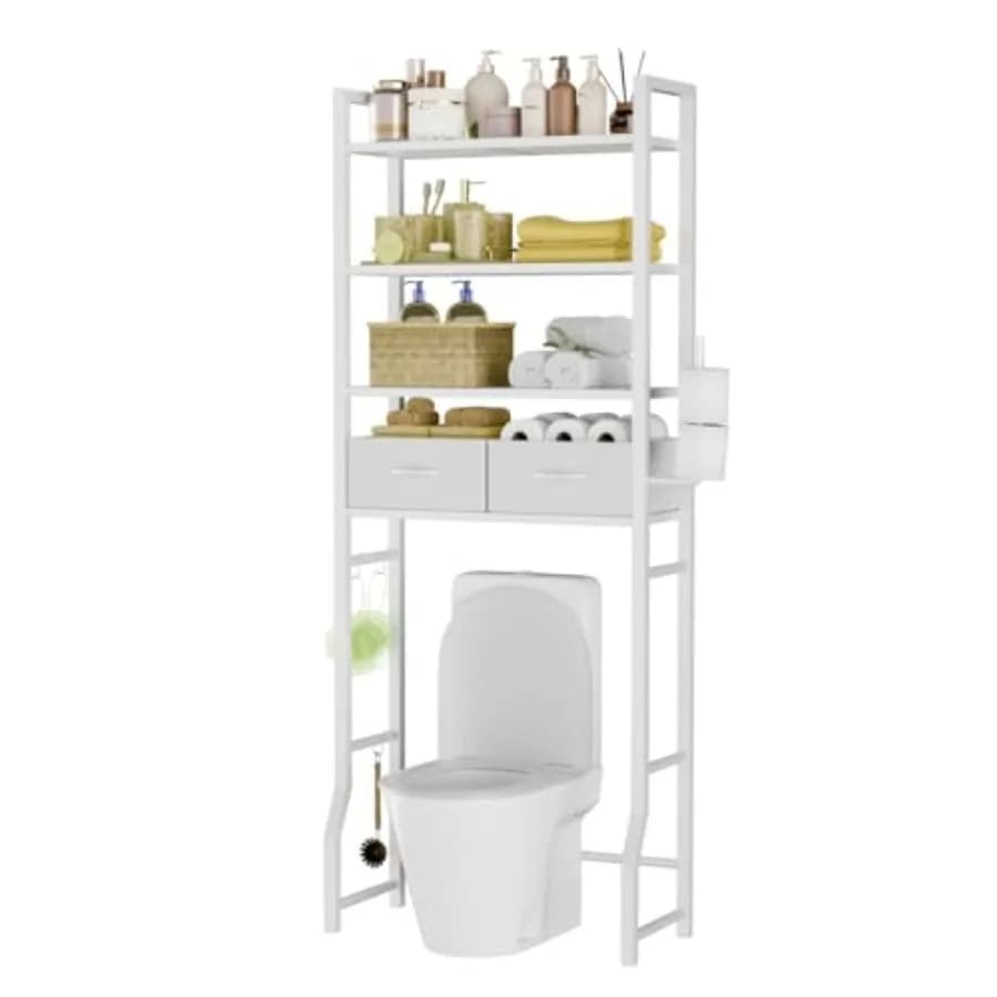 Organizzatore da Bagno Sopra il WC con Cassetti, Scaffali in Metallo Resistenti per Lavanderia, Bianco