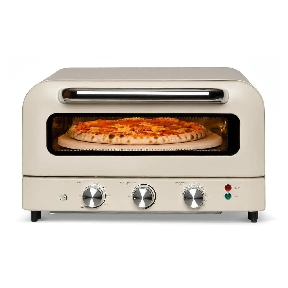 Forno Elettrico per Pizza da Interno Serie Eco – 1800W, 5 Preimpostazioni, Riscaldamento fino a 750°C ° Macchina per Pizza da Banco con Pietra Refrattaria da 12 Pollici o Piastra per Pizza
