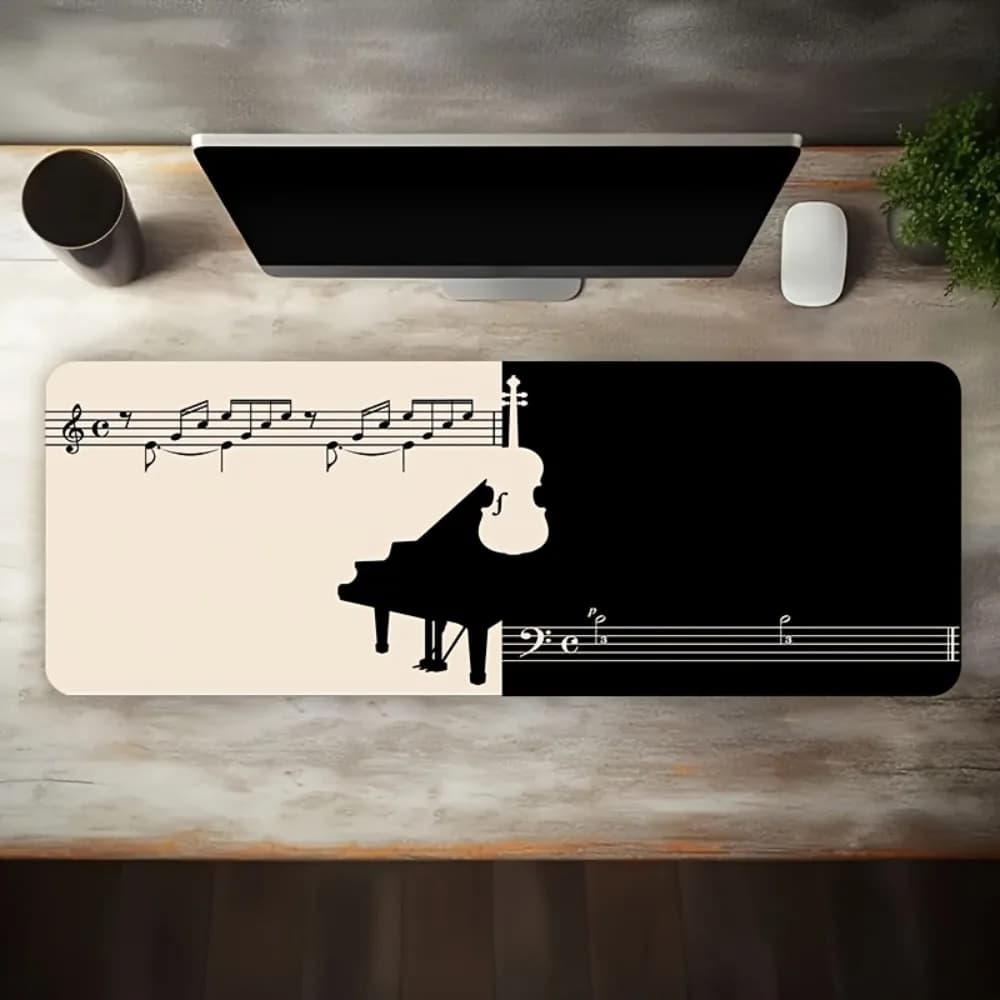 Tappetino da Scrivania Grande con Note Musicali, Pianoforte e Violino, Tappetino per Mouse da Gaming Esteso, Tappetino per Tastiera Impermeabile Antiscivolo per Casa e Ufficio