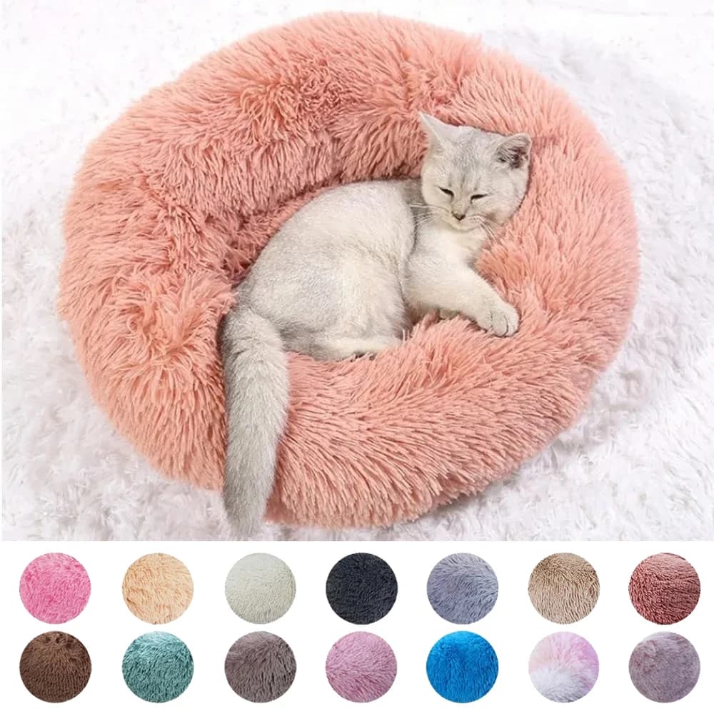 40-90cm 6 Sizes Round Pet Bed for Large Dog Bed Super Soft Cat Bed Long Plush Dog House Medium Dog House Winter Warm Sleeping