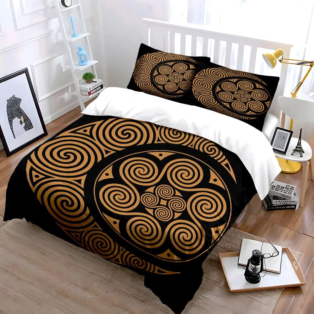 Set di decorazioni a spirale dorata con luna, set di biancheria da letto morbido e delicato sulla pelle, include 1 copripiumino e 2 federe, idea regalo